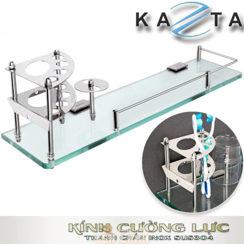 Kệ Kính Cường Lực Đa Năng Nhà Tắm KAZTA KZ-KK05 Phụ Kiện SUS304 – Kệ để ly, bàn chải, mỹ phẩm,..