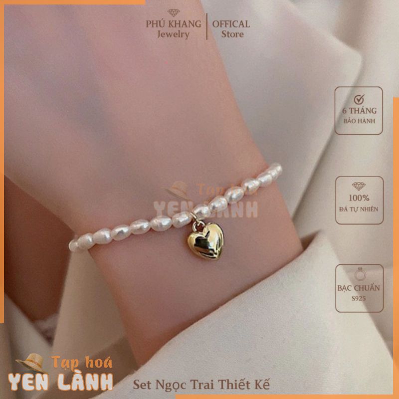 Vòng Tay Ngọc Trai PHU KHANG JEWELRY&GEMSTONE, Thiết Kế Mix Charm, Chất Liệu Bạc 925 Mạ Vàng Cho Nữ