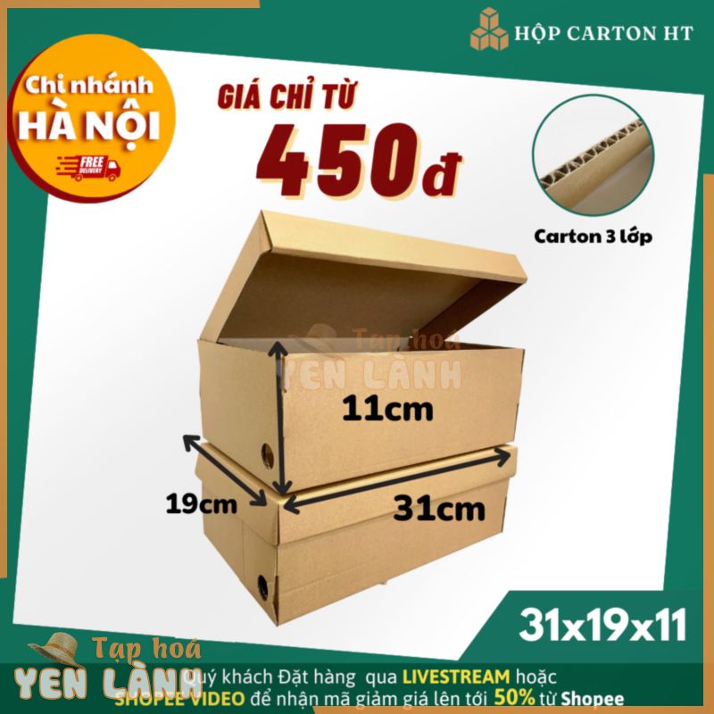 31x19x11 Hộp Carton Nắp Gài Đựng Giày Dép, Phụ Kiện Chất Liệu Carton 3 Lớp Bồi Sóng E Cứng Cáp – Hộp Carton HT