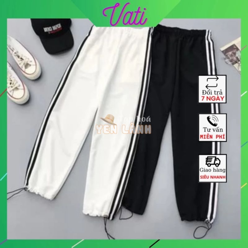 Quần Jogger 3 sọc ống rộng có dây rút gấu, Quần thể thao nam nữ unisex chất nỉ da cá cao cấp 2 màu đen trắng