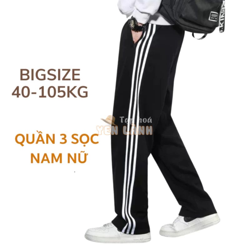 Bigsize 40-105kg Quần Jogger Nam nữ 3 sọc ống suông ống rộng thời trang Sói phong cách thể thao