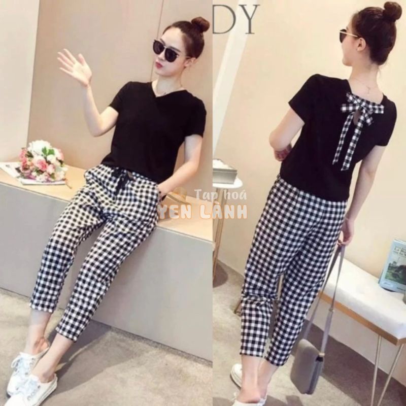 [KẺ ĐEN] Bộ đồ nữ,sét bộ mặc nhà nữ, áo CROP TOP, quần lửng 9 tấc vải mềm mịn