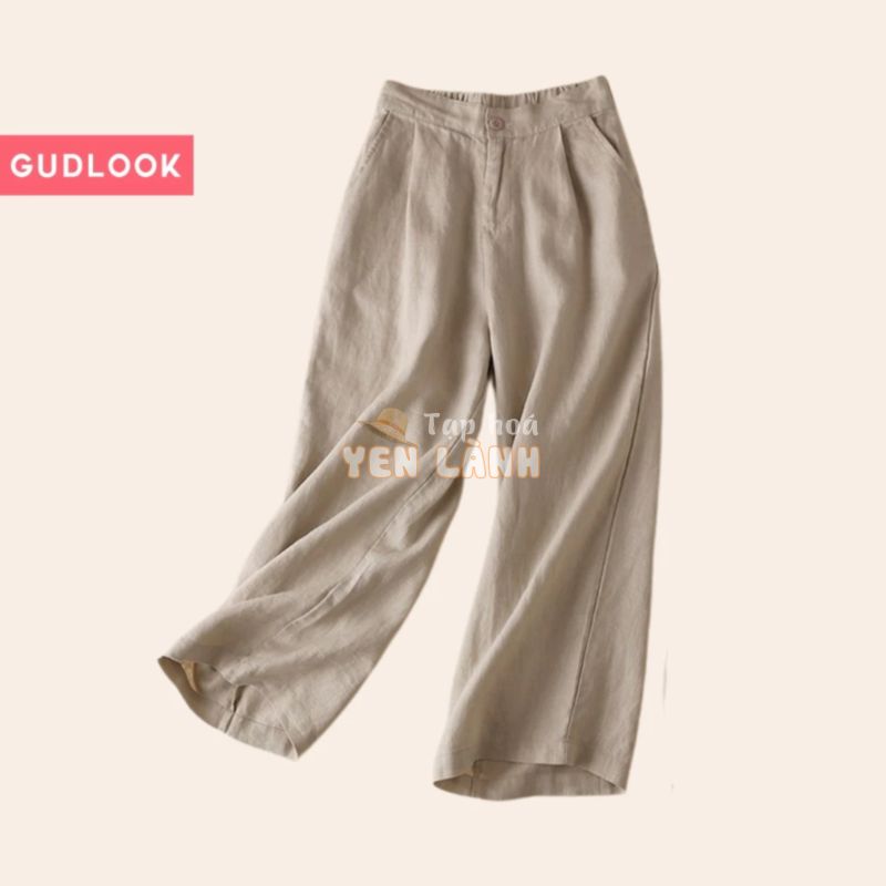 Quần Đũi Nữ Ống Rộng Suông GUDLOOK Trẻ Trung Chất Linen Mát – Quần 9 Tấc suông