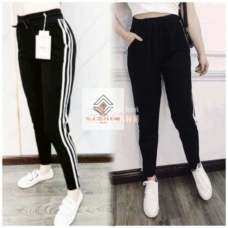 Quần thể thao nữ dài jogger 3 sọc chất vải umi hàn màu đen dày dặn – Quần Co Dãn 4 chiều mặc học sinh thể dục tập gym