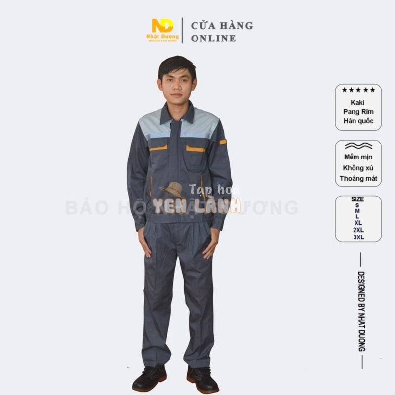 Quần áo bảo hộ lao động nam nữ kaki pangrim mềm mát PR04, Đồ bảo hộ lao động Nhật Dương áo phản quang khóa kéo