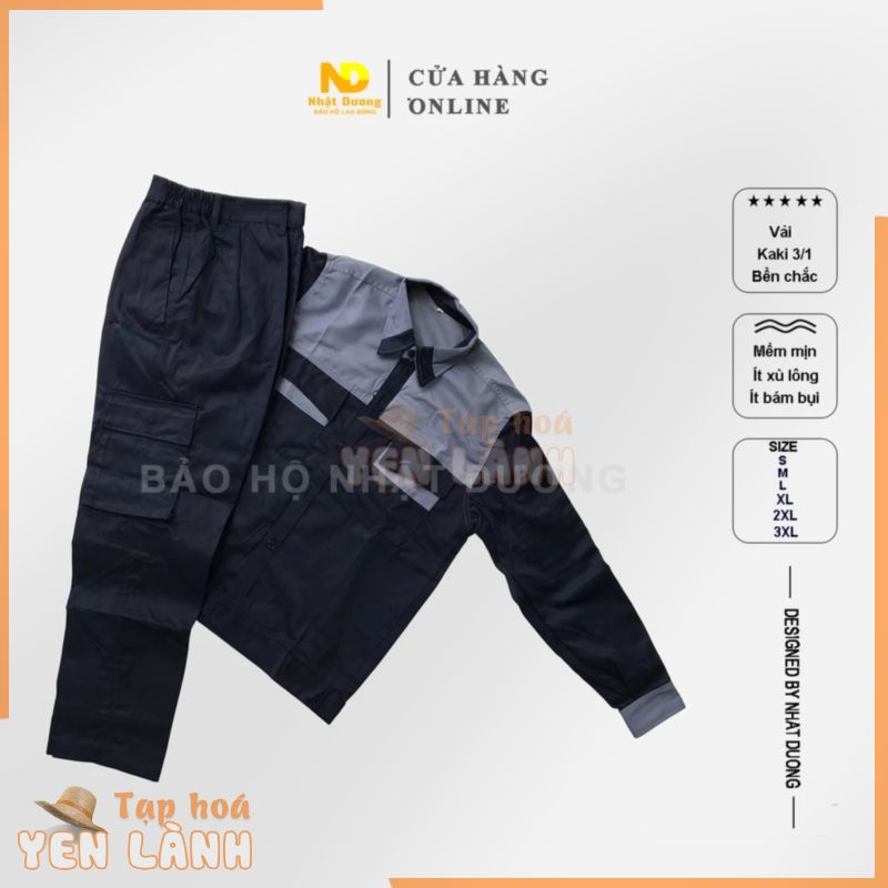 Quần áo bảo hộ lao động nam túi hộp màu tím than ND18, Đồ bảo hộ lao động Nhật Dương vải kaki 3/1 bền chắc thoáng mát