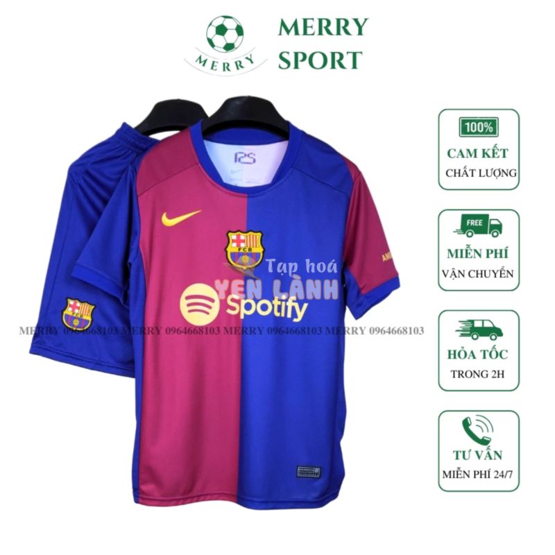 Bộ Quần Áo Bóng Đá Câu Lạc Bộ Barcelona Mùa giải 24/25 MERRY SPORT Vải Thái Cao Cấp Barca Phom 50-90kg