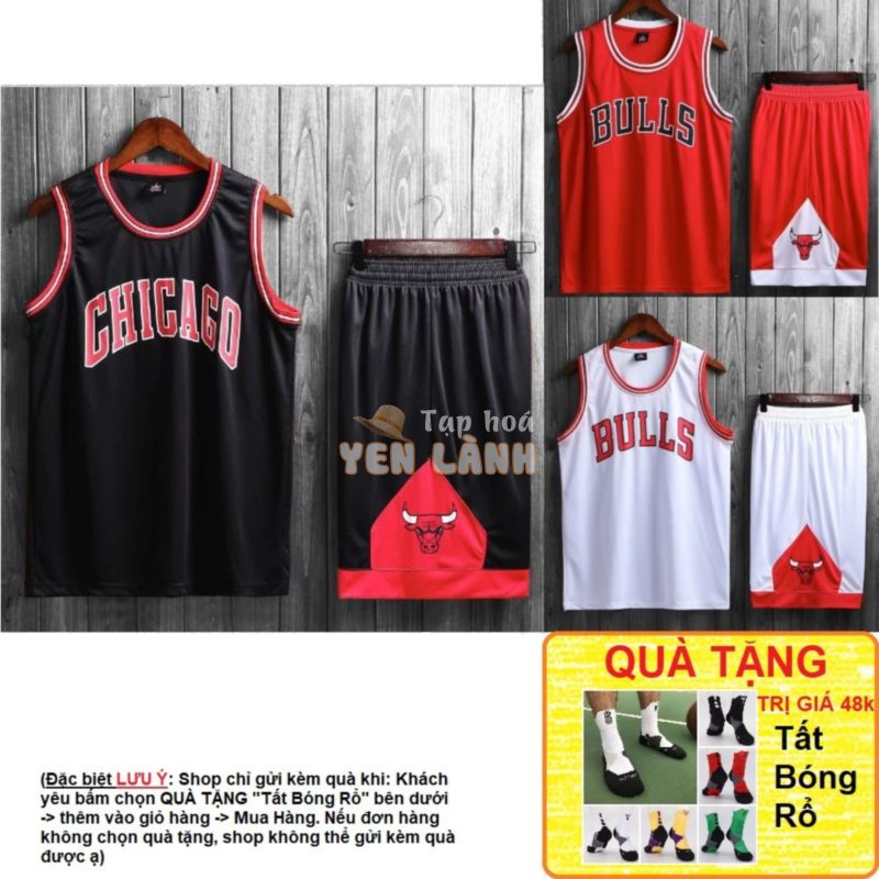 Bộ quần áo bóng rổ NBA Chicago Bulls trơn không số hàng đẹp nam nữ vải mè thoáng mát thấm mồ hôi tốt