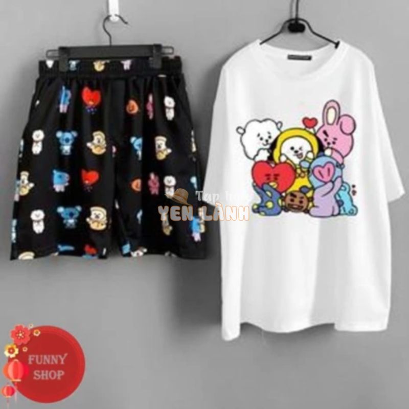 Set áo BT21 BTS + quần short cartoon BT21 unisex