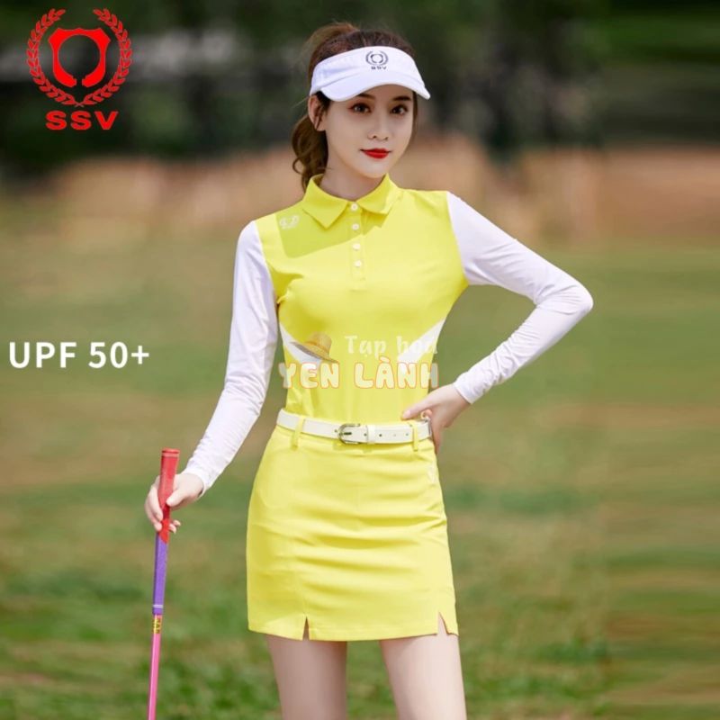 Bộ áo váy golf nữ vàng