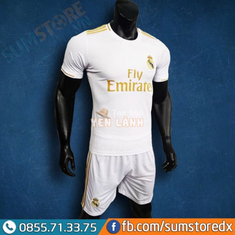 Bộ Quần Áo Đá Banh Real Madrid Trắng Mới Nhất 2019