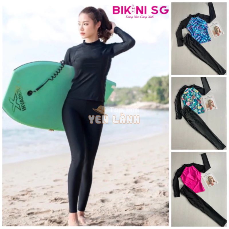 Đồ bơi giữ nhiệt nữ bigsize kín đáo tay dài quần dài Áo tắm học sinh che nắng Bikini Sài Gòn đi bơi biển Bikini SG