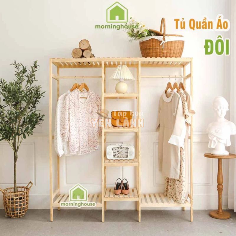 Kệ Treo Quần Áo Morning House- Tủ Treo Quần Áo 3 Khoang 135×150 cm.