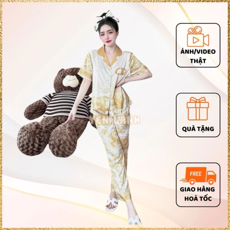 Bộ Pijama lụa thiết kế sang trọng , tinh tế , nhẹ mềm có túi quần – hàng có size