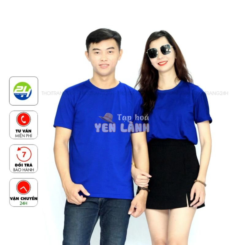 Áo Thun Màu Xanh Dương THỜI TRANG 24H Xanh Bích Phom Xuông Cho Nam Và Nữ Có Cả Size Trẻ Em