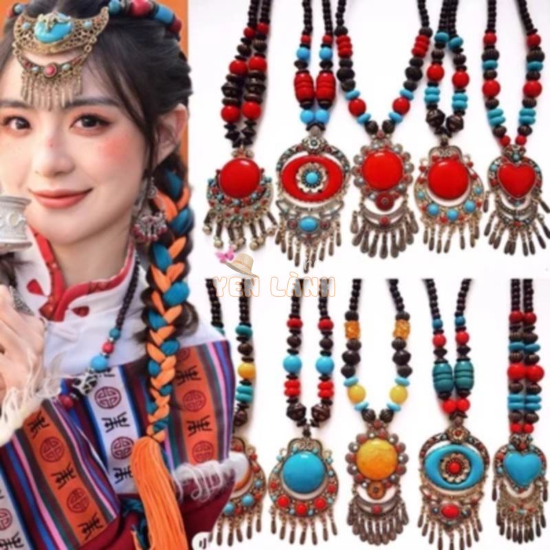 Vòng cổ dây chuyền đeo trán kiểu tây tạng mông cổ có sẵn phong cách bohemian dùng make up chụp ảnh