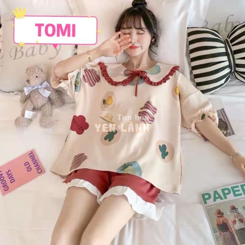 Bộ đồ ngủ nữ cộc tay cổ bèo mùa hè hình cute – TOMI BOUTIQUE