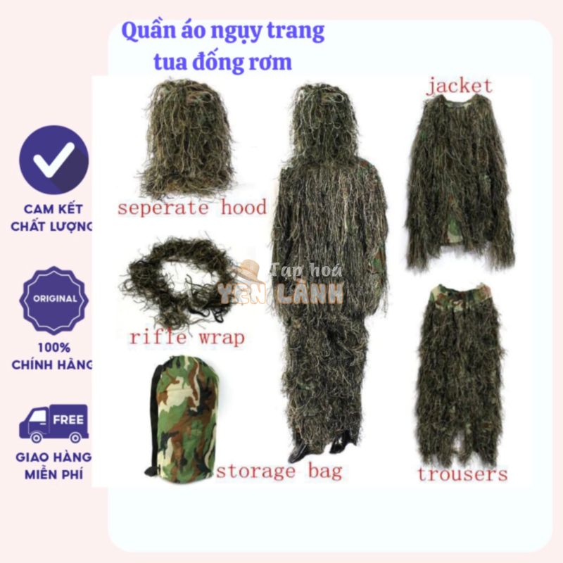 Bộ quần áo ngụy trang tua đống rơm đi săn