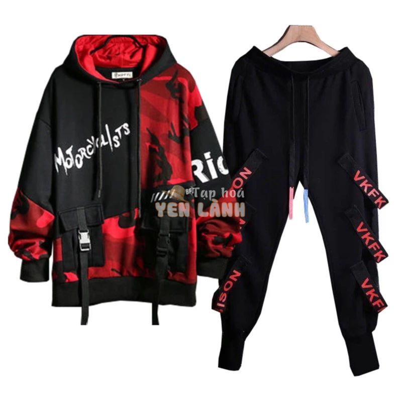 Bộ Đồ Nam Áo Hoodies Mũ Trùm Đầu Phối Túi Hộp Họa Tiết Rằn Ri Kết Hợp Quần Jogger Dây Chữ sozo SET NAM 9000089