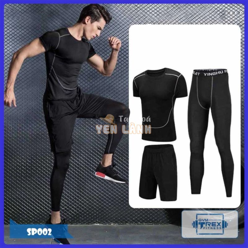 Bộ thể thao nam Pro Combat chống nắng ôm body SP002, Quần áo tập gym nam GYMTREX