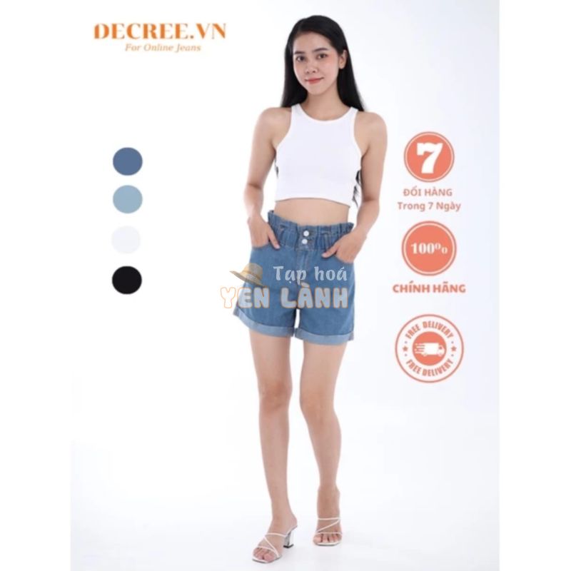 Quần Short Jeans Nữ DECREE Lưng Thun Cao 2 Nút – 034