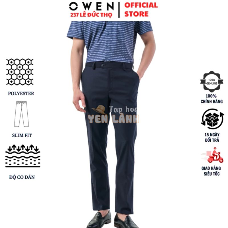 Quần âu nam Owen QST231505 đồ tây công sở chất liệu polyester cao cấp màu navy trơn form slim fit ống ôm cạp tăng đơ