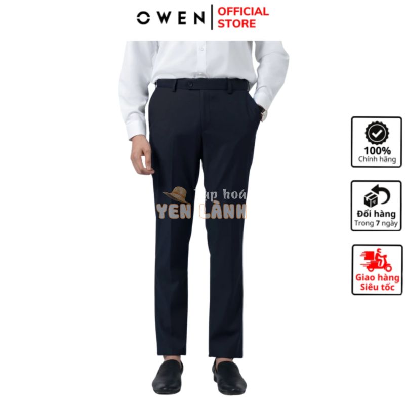 Quần âu tây nam công sở cao cấp OWEN QRT231515R2 dáng regular fit ống đứng suông rộng cạp chun màu xanh navy vải nano