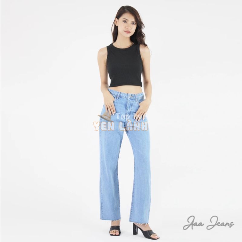 Quần Jean Ống Rộng Nữ Lưng Cao Baby Blue Aaa Jeans