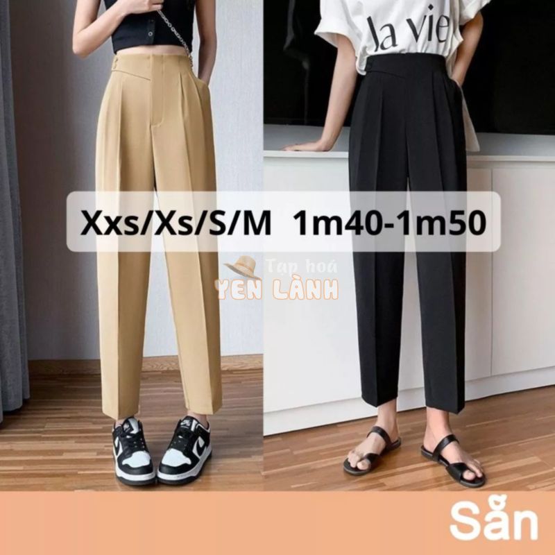 Quần baggy nữ size nhỏ xxs/xs/s/m  cạp lệch lưng thun phía sau dáng công sở siêu xinh dài 83cm dành cho người thấp