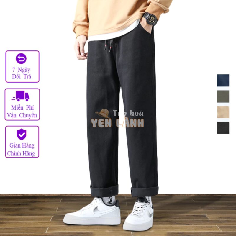 Quần Baggy Kaki Nam Vicenzo Vải Cotton Cạp Thun Ống Đứng Mềm Sau Khi Giặt, Quần Dài Kaki Nam Form Baggy Cạp Chun