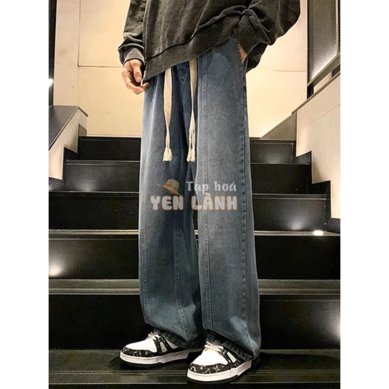 Quần jean ống rộng lưng thun dây rút Boin unisex baggy hiphop y2k bigsize dance hack dáng form rộng nam nữ dáng suông