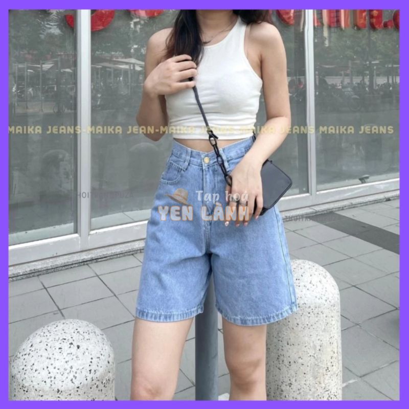 Quần sooc bò jean nữ ống suông ngố rộng baggy quần shorts bò jean nữ cạp cao hot 2022