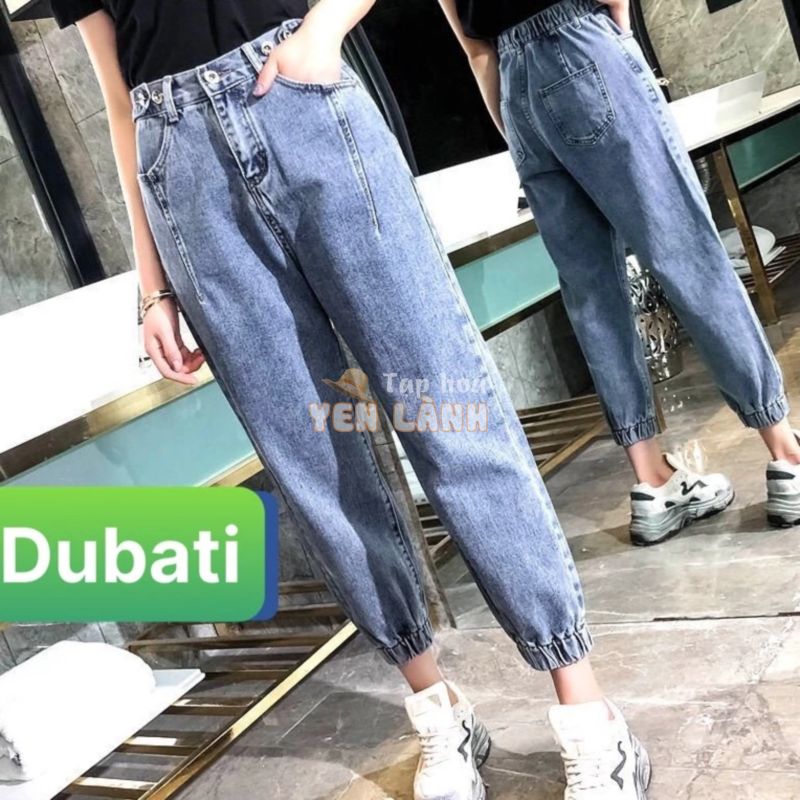 QUẦN BAGGY JEAN NỮ XANH ĐẬM LƯNG THUN ỐNG TÚM NÂNG MÔNG HÀN QUỐC PR-335 SANG CHẢNH -DUBATI FASHION