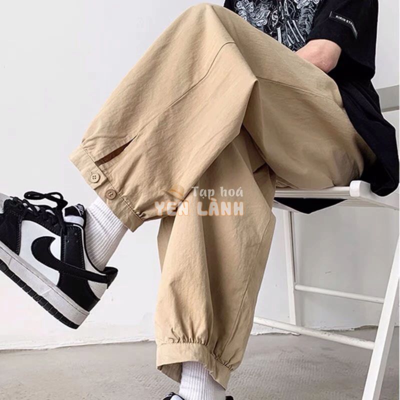 Quần Dài Ống Suông – myndi_clothes – Quần Baggy Chất Kaki Nam Nữ Ống Rộng Unisex 3 Màu Đen, Be, Xanh Than Có Khuy Ở Ống