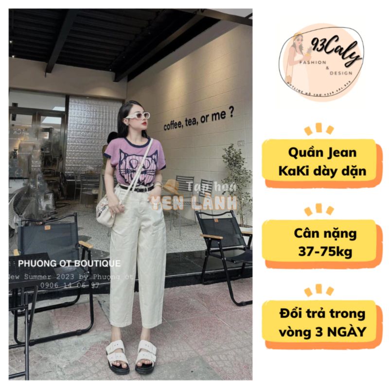 [BIGSIZE 70kg] Quần Jean KaKi Nữ Dáng Baggy Thụng, quần kaki ống rộng TẶNG ĐAI che khuyết điểm tôn dáng lửng 9 tấc BASIC