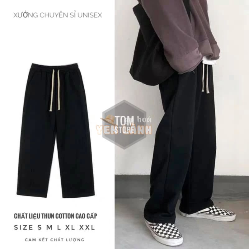 Quần thun đen ống rộng ống suông baggy nam nữ PHong cách unisex – vải co giãn tốt quần ulzzang