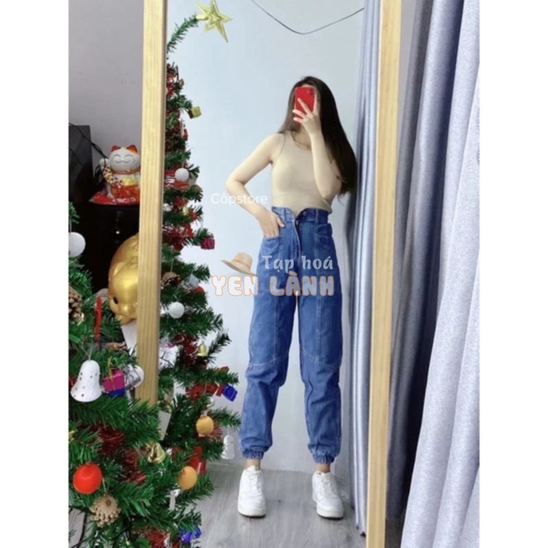 QUẦN BAGGY JEANS LƯNG CAO TÚM ỐNG