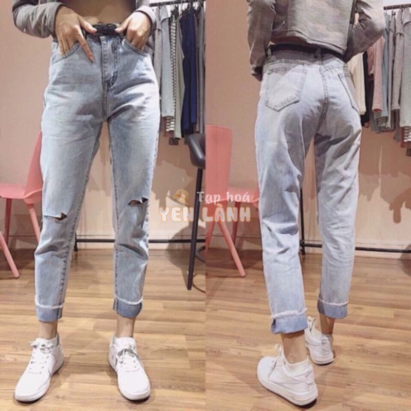 Quần Baggy Jeans rách xé đầu gối lưng cao kèm ảnh thật hàng sẵn