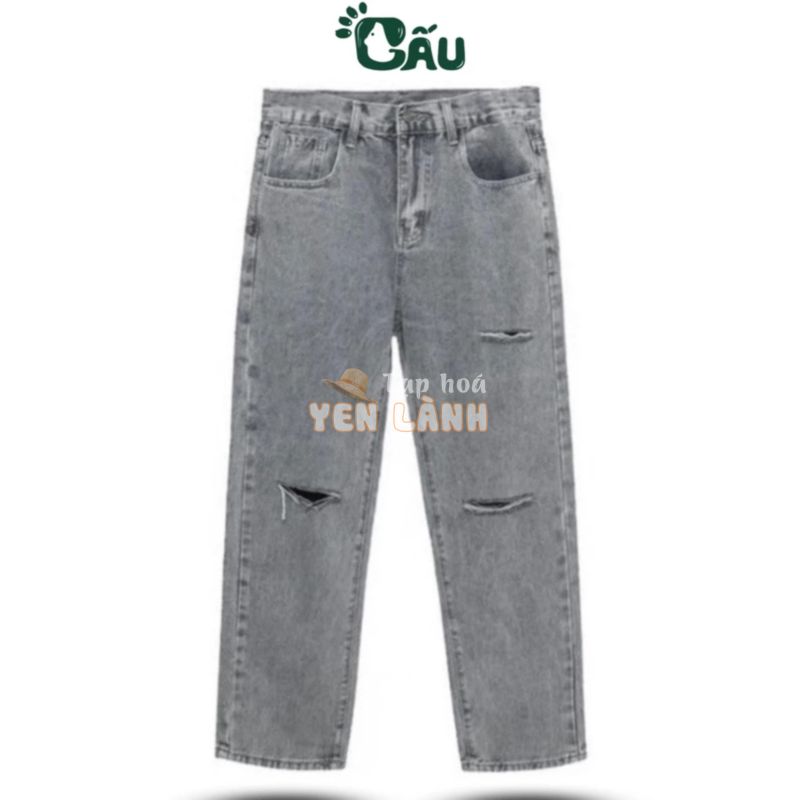 Quần baggy jean nam suông Gấu 194 vải jeans co dãn, dày dặn form slimfit – Jean Suông Xám Rách