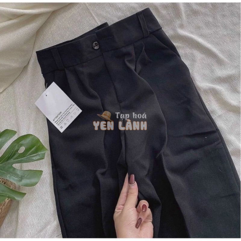 Quần baggy nữ, quần tây nữ lưng cao vải tuyết mưa màu đen Zini Store size S M L