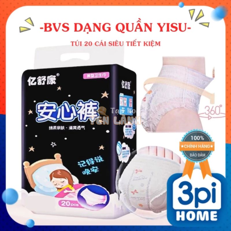 Băng vệ sinh dạng quần YISU túi 20 cái size M-L và L-XL  siêu tiết kiệm – Dùng 1 lần tiện dụng thoải mái (có che tên)