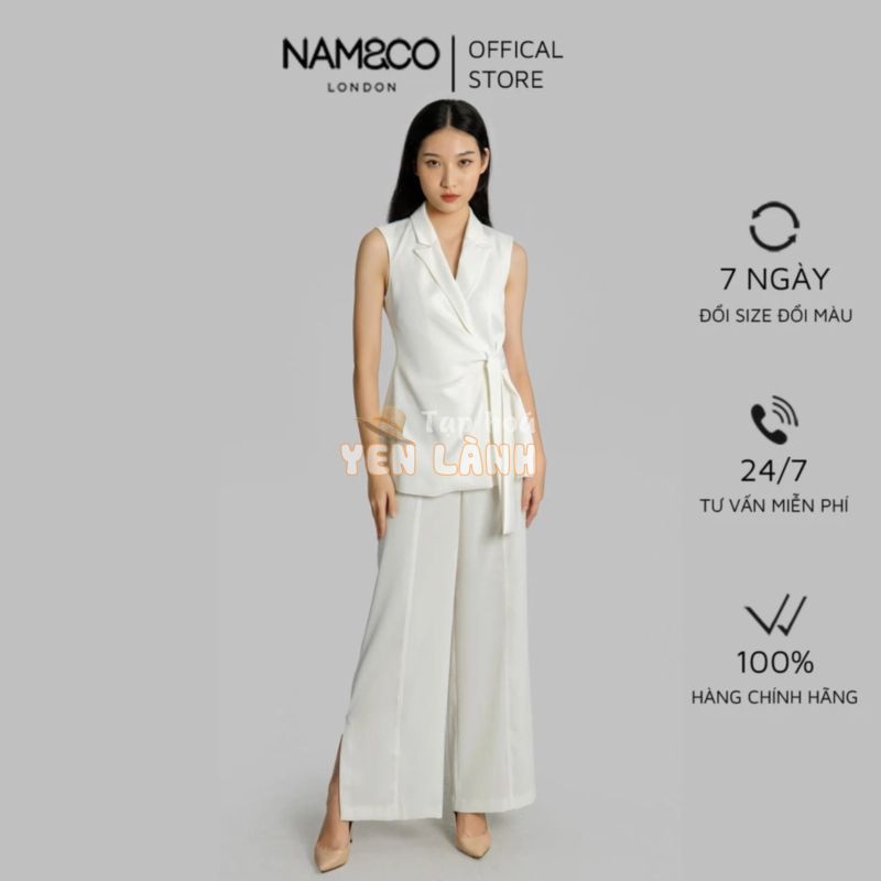 Set đồ công sở nữ Namandco áo blazer chiết eo quần ống rộng thanh lịch trẻ trung màu trắng đen NJ0102 NT0107