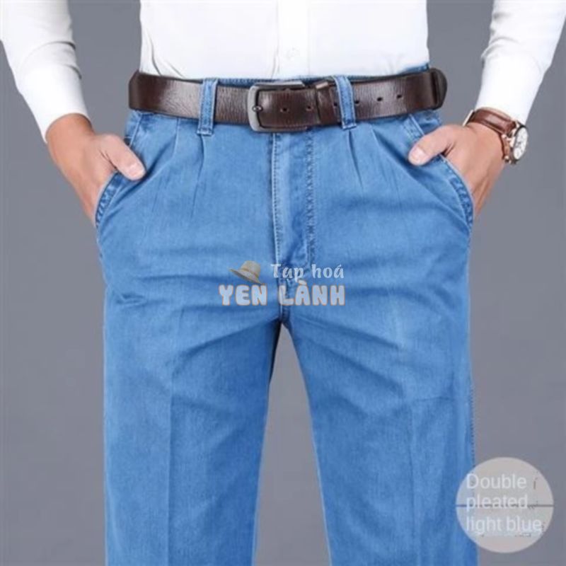 Quần Jeans Mỏng Lưng Cao Form Rộng Thời Trang Xuân Hè Cho Đàn Ông Trung Niên 60-50 Tuổi