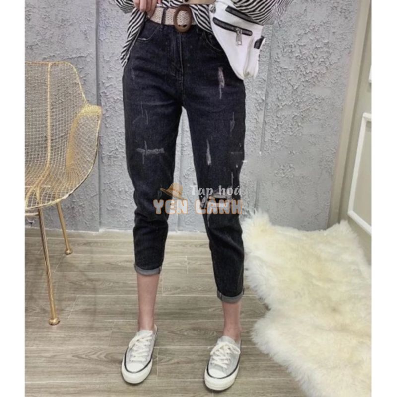 [60kg-90kg] Quần jean dài phom Baggy / boyfriend co dãn mạnh, lưng cao, màu xám Rách Vá Đắp siêu hot hit 4312 MoLi