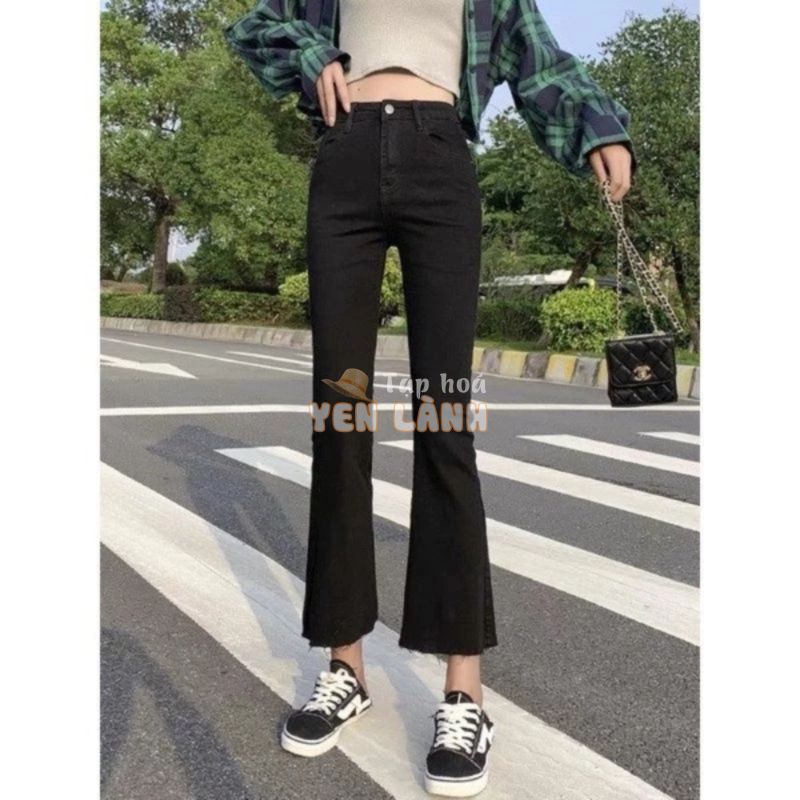 < BIGSIZE 39-95kg> Quần Jean Giấy Skinny Nữ Ống Loe Đen Trơn, Co Giãn 4 chiều,…