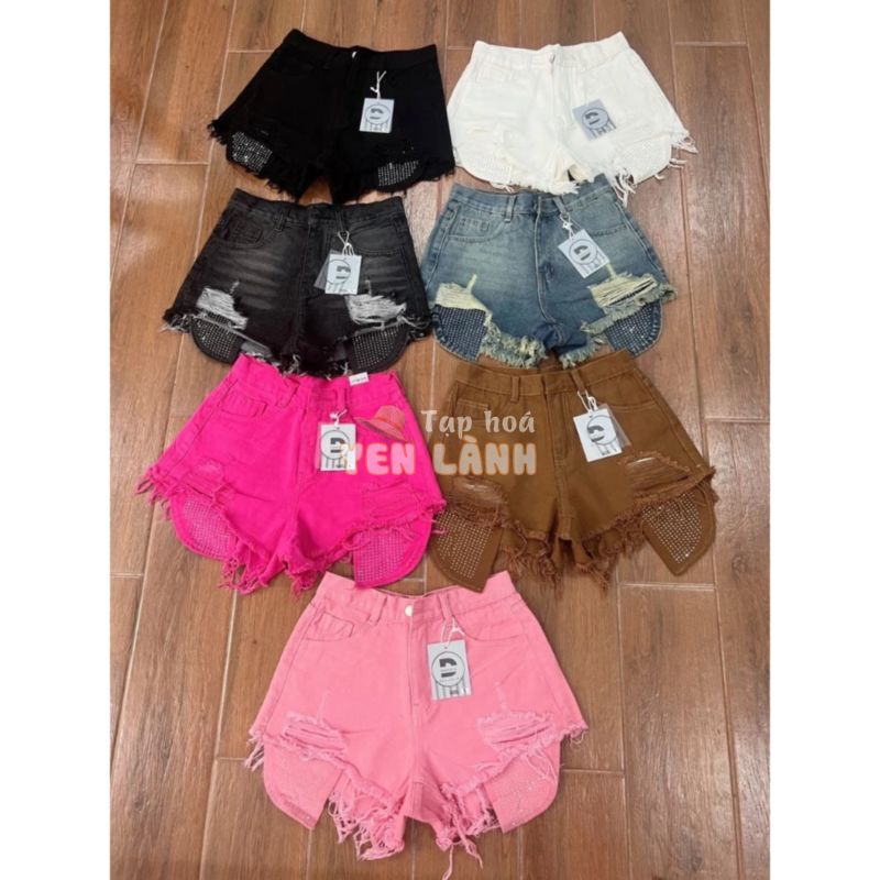 Quần Short Jeans Nữ Quần Bò Nữ Lưng Cao Túi Dài Đính Cườm Đủ Màu Chất Vải Dày Dặn (Mẫu Mới)