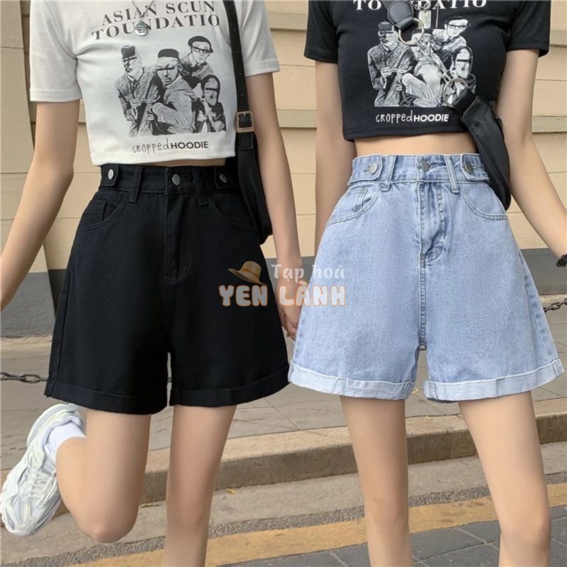 Quần short jean nữ lưng cao, đai chỉnh eo gấu gập phong cách Ullzang có Bigsize (J5NLL)