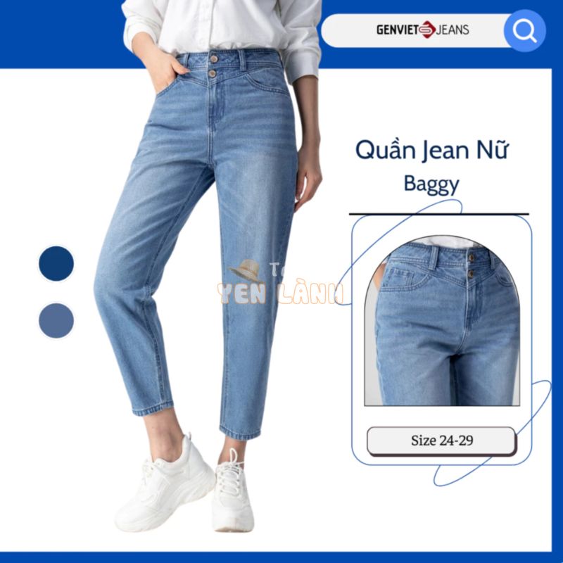 Quần Jean Nữ GENVIET Dáng Baggy Cạp Cao Chất Liệu Cotton USA Co Giãn Mềm Mại TQ104J8159