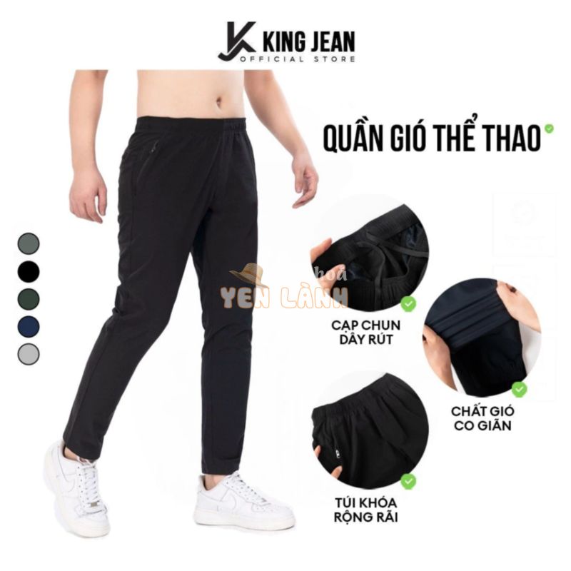 Quần Dài Nam Thể Thao KJ Chất Vải Gió Cao Cấp,Ống Suông,Khỏe Khoắn, Cạp Chun, Vận Động Thoải Mái KJ Vua Quần Jeans