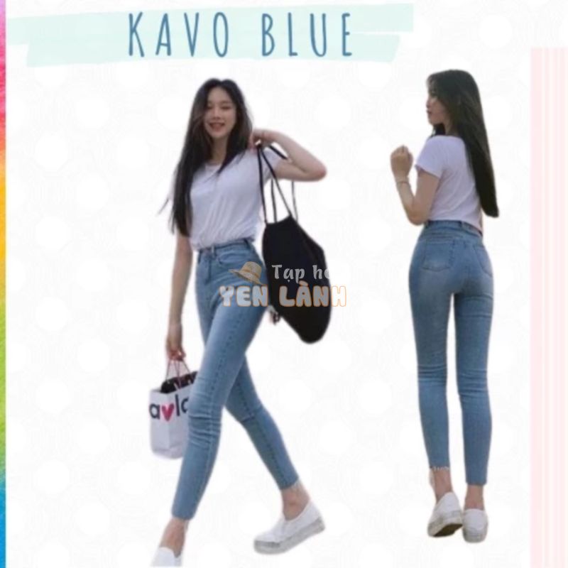 Quần Jean Nữ Dáng Ôm KAVO BLUE Lưng Cao Trơn Co Giãn Bốn Chiều